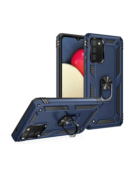 Newface Samsung Galaxy A03S Kılıf Sofya Yüzüklü Silikon Kapak - Lacivert