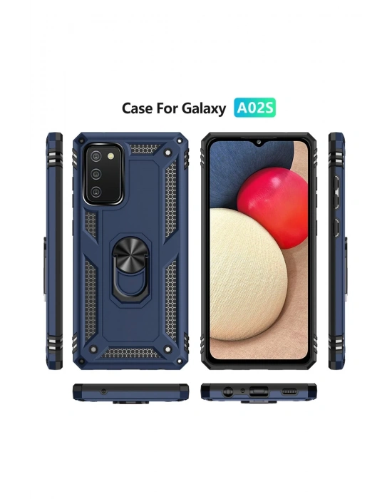 Newface Samsung Galaxy A03S Kılıf Sofya Yüzüklü Silikon Kapak - Lacivert