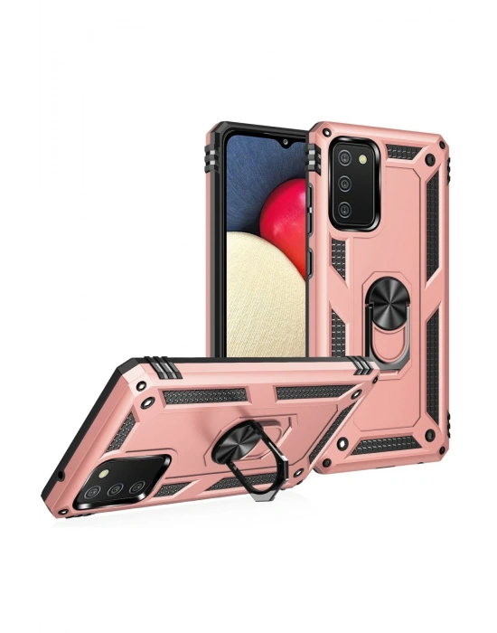 Newface Samsung Galaxy A03S Kılıf Sofya Yüzüklü Silikon Kapak - Rose