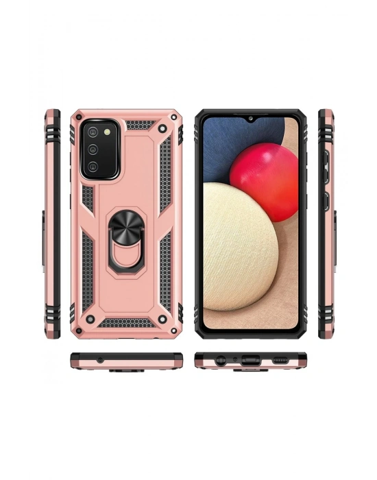 Newface Samsung Galaxy A03S Kılıf Sofya Yüzüklü Silikon Kapak - Rose