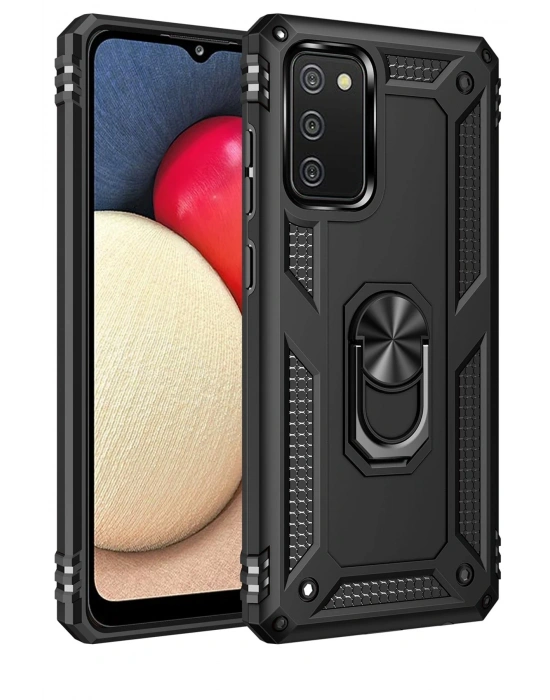 Newface Samsung Galaxy A03S Kılıf Sofya Yüzüklü Silikon Kapak - Siyah