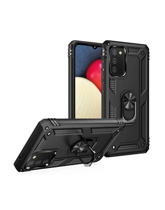 Newface Samsung Galaxy A03S Kılıf Sofya Yüzüklü Silikon Kapak - Siyah