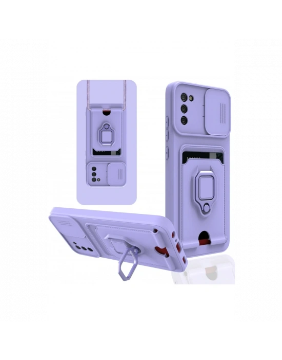 Newface Samsung Galaxy A03S Kılıf Zuma Kartvizitli Yüzüklü Silikon - Lila