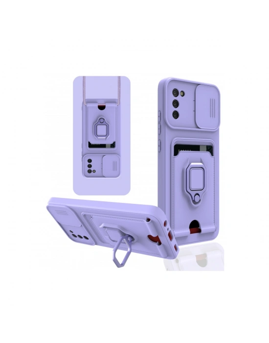 Newface Samsung Galaxy A03S Kılıf Zuma Kartvizitli Yüzüklü Silikon - Lila