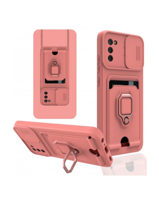 Newface Samsung Galaxy A03S Kılıf Zuma Kartvizitli Yüzüklü Silikon - Pembe