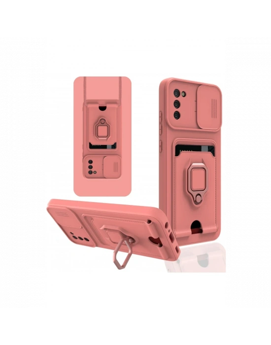 Newface Samsung Galaxy A03S Kılıf Zuma Kartvizitli Yüzüklü Silikon - Pembe