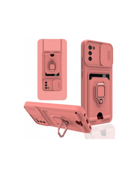 Newface Samsung Galaxy A03S Kılıf Zuma Kartvizitli Yüzüklü Silikon - Pembe