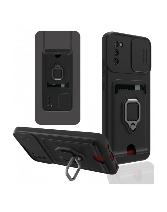 Newface Samsung Galaxy A03S Kılıf Zuma Kartvizitli Yüzüklü Silikon - Siyah