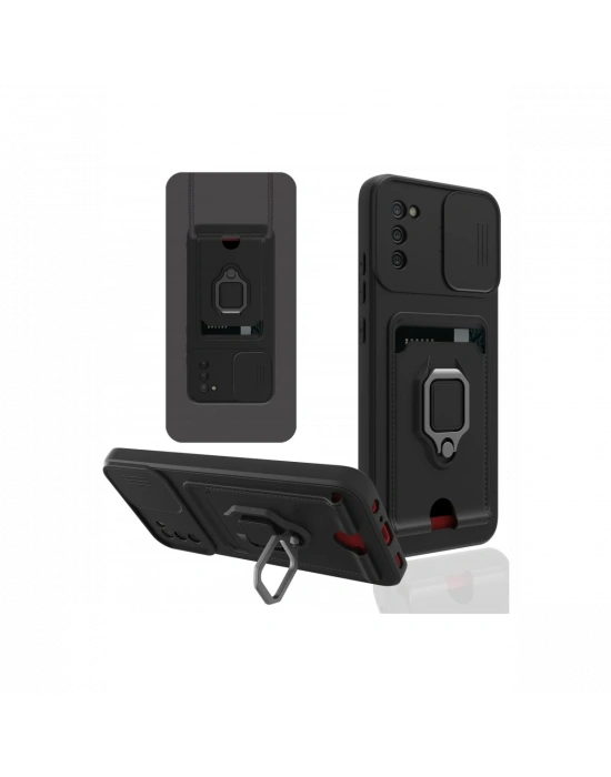 Newface Samsung Galaxy A03S Kılıf Zuma Kartvizitli Yüzüklü Silikon - Siyah