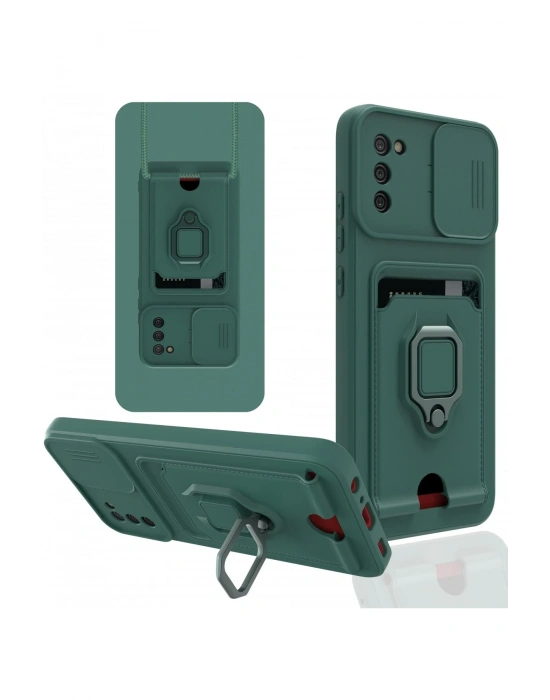 Newface Samsung Galaxy A03S Kılıf Zuma Kartvizitli Yüzüklü Silikon - Yeşil