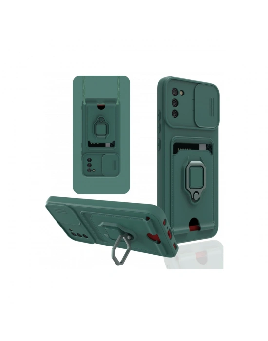 Newface Samsung Galaxy A03S Kılıf Zuma Kartvizitli Yüzüklü Silikon - Yeşil