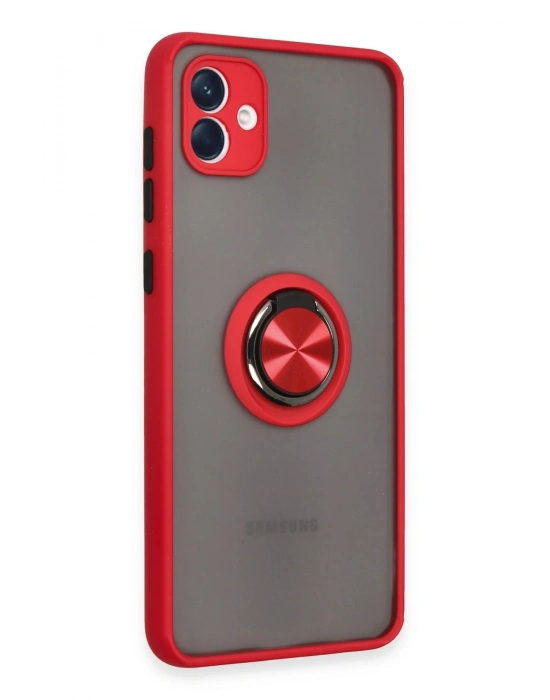 Newface Samsung Galaxy A04 Kılıf Montreal Yüzüklü Silikon Kapak - Kırmızı