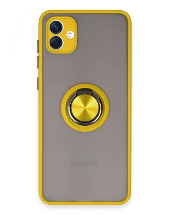 Newface Samsung Galaxy A04 Kılıf Montreal Yüzüklü Silikon Kapak - Sarı