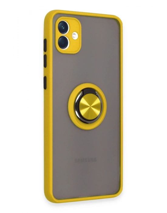 Newface Samsung Galaxy A04 Kılıf Montreal Yüzüklü Silikon Kapak - Sarı