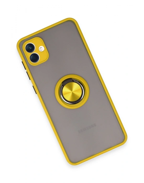 Newface Samsung Galaxy A04 Kılıf Montreal Yüzüklü Silikon Kapak - Sarı