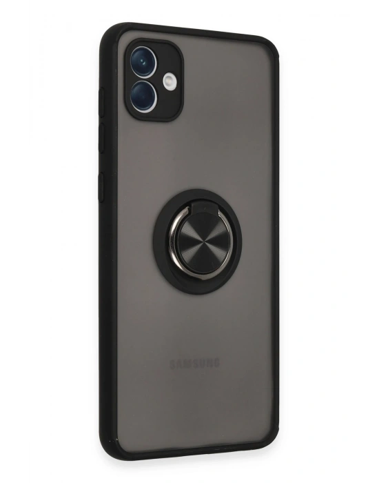 Newface Samsung Galaxy A04 Kılıf Montreal Yüzüklü Silikon Kapak - Siyah