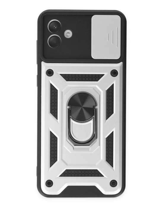 Newface Samsung Galaxy A04 Kılıf Pars Lens Yüzüklü Silikon - Gümüş