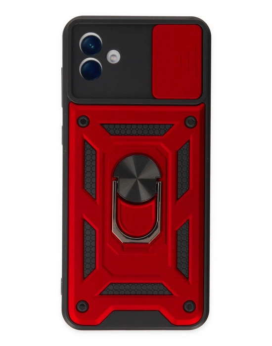 Newface Samsung Galaxy A04 Kılıf Pars Lens Yüzüklü Silikon - Kırmızı