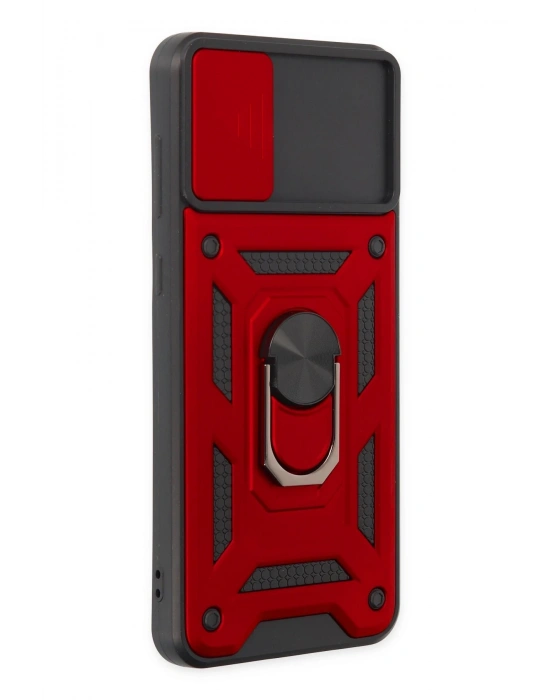 Newface Samsung Galaxy A04 Kılıf Pars Lens Yüzüklü Silikon - Kırmızı