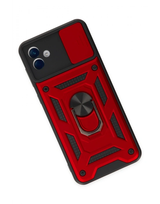 Newface Samsung Galaxy A04 Kılıf Pars Lens Yüzüklü Silikon - Kırmızı