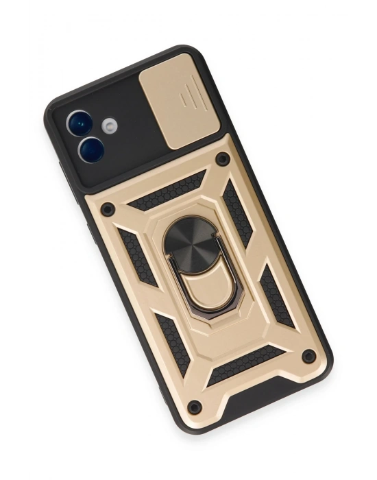 Newface Samsung Galaxy A04E Kılıf Pars Lens Yüzüklü Silikon - Gold