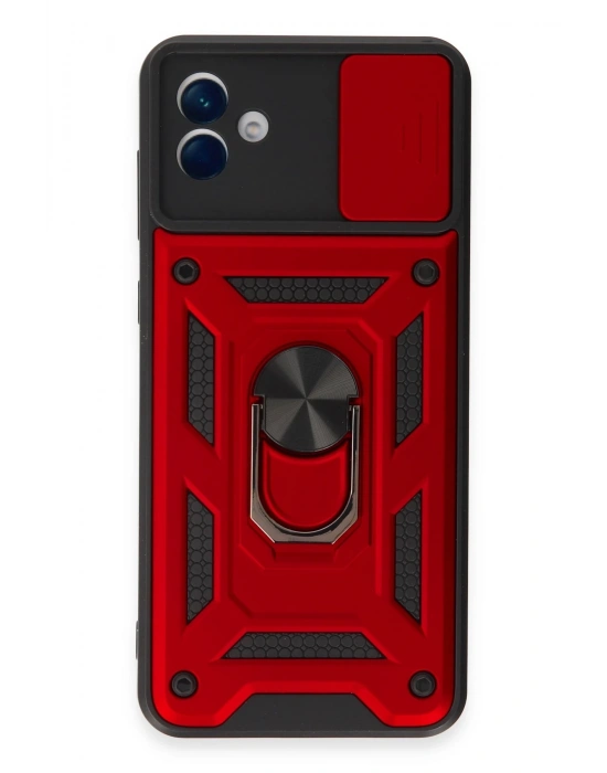 Newface Samsung Galaxy A04E Kılıf Pars Lens Yüzüklü Silikon - Kırmızı