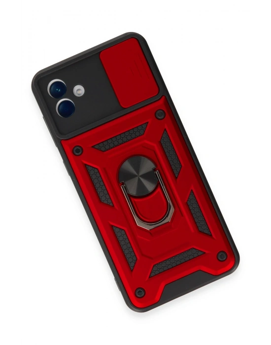 Newface Samsung Galaxy A04E Kılıf Pars Lens Yüzüklü Silikon - Kırmızı