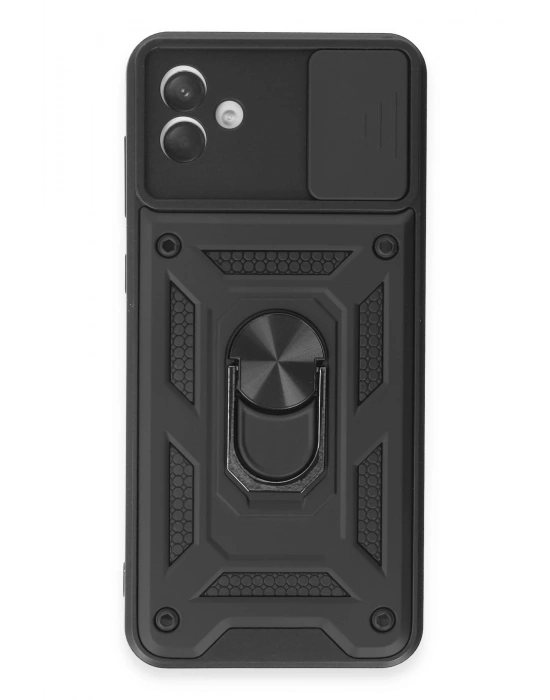 Newface Samsung Galaxy A04E Kılıf Pars Lens Yüzüklü Silikon - Siyah