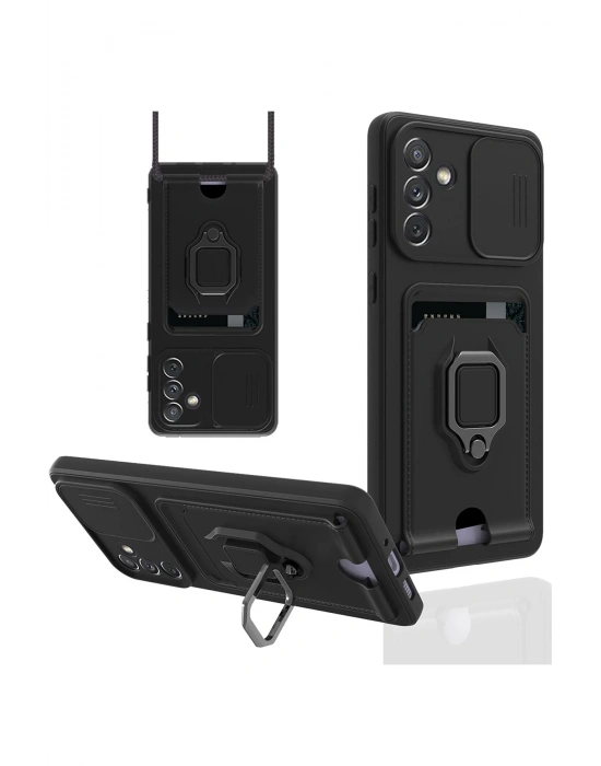 Newface Samsung Galaxy A04S Kılıf Zuma Kartvizitli Yüzüklü Silikon - Siyah