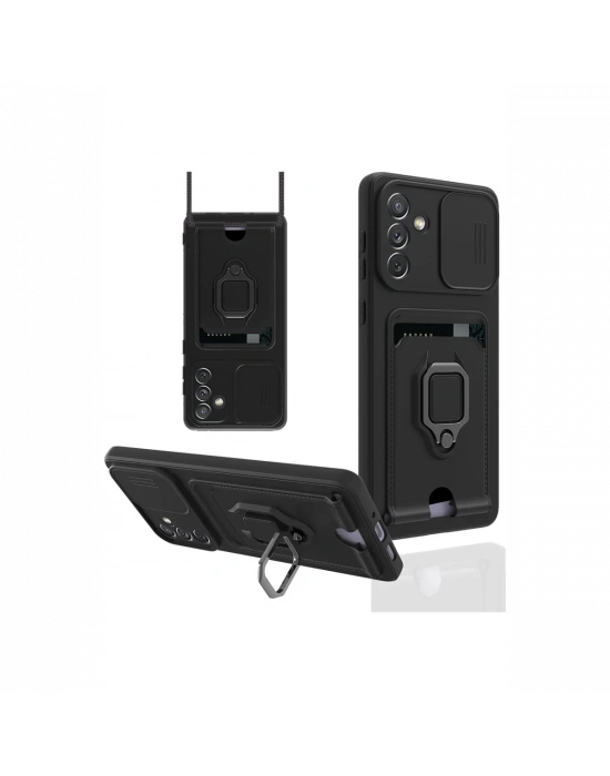 Newface Samsung Galaxy A04S Kılıf Zuma Kartvizitli Yüzüklü Silikon - Siyah