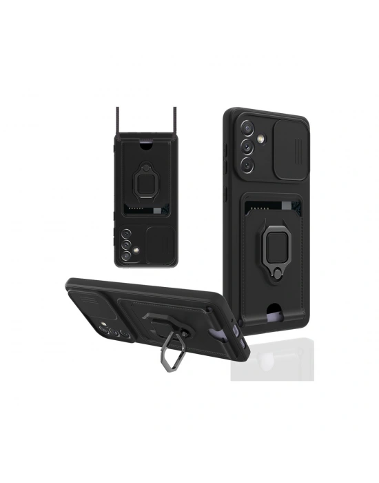 Newface Samsung Galaxy A04S Kılıf Zuma Kartvizitli Yüzüklü Silikon - Siyah