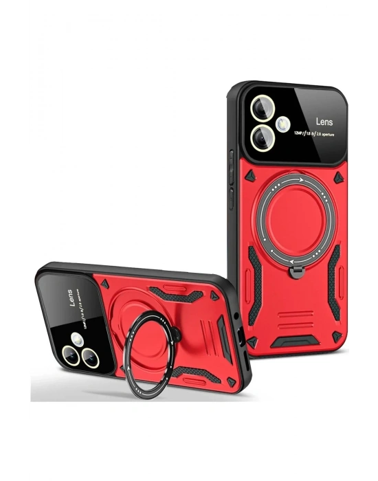 Newface Samsung Galaxy A05 Kılıf Joy Lens Standlı Kapak - Kırmızı