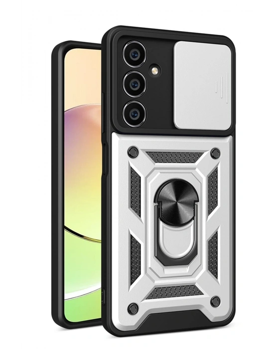 Newface Samsung Galaxy A05 Kılıf Pars Lens Yüzüklü Silikon - Gümüş