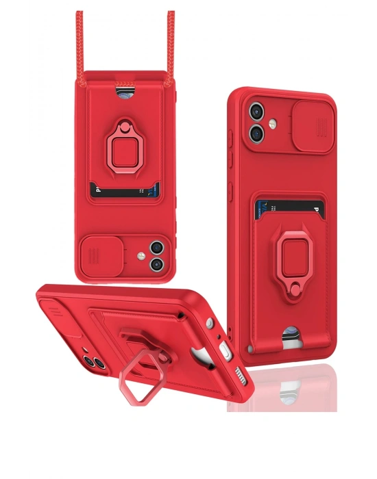 Newface Samsung Galaxy A05 Kılıf Zuma Kartvizitli Yüzüklü Silikon - Kırmızı