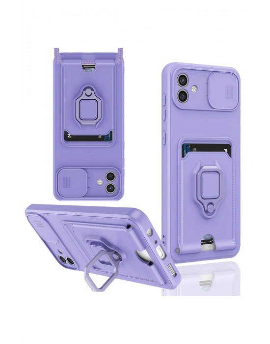 Newface Samsung Galaxy A05 Kılıf Zuma Kartvizitli Yüzüklü Silikon - Lila