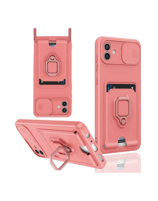 Newface Samsung Galaxy A05 Kılıf Zuma Kartvizitli Yüzüklü Silikon - Pembe