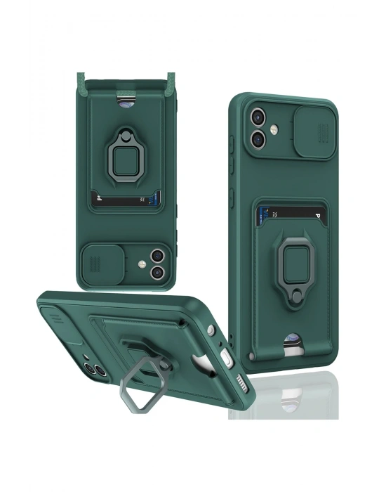 Newface Samsung Galaxy A05 Kılıf Zuma Kartvizitli Yüzüklü Silikon - Yeşil