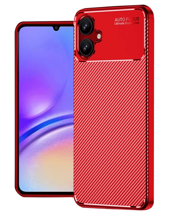 Newface Samsung Galaxy A06 Kılıf Auto Focus Karbon Kapak - Kırmızı