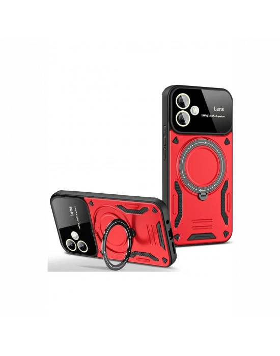Newface Samsung Galaxy A06 Kılıf Joy Lens Standlı Kapak - Kırmızı