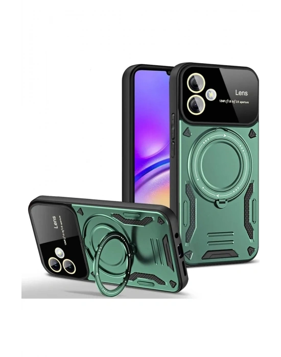 Newface Samsung Galaxy A06 Kılıf Joy Lens Standlı Kapak - Koyu Yeşil