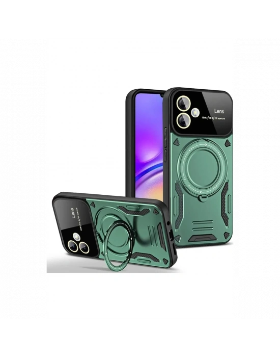 Newface Samsung Galaxy A06 Kılıf Joy Lens Standlı Kapak - Koyu Yeşil