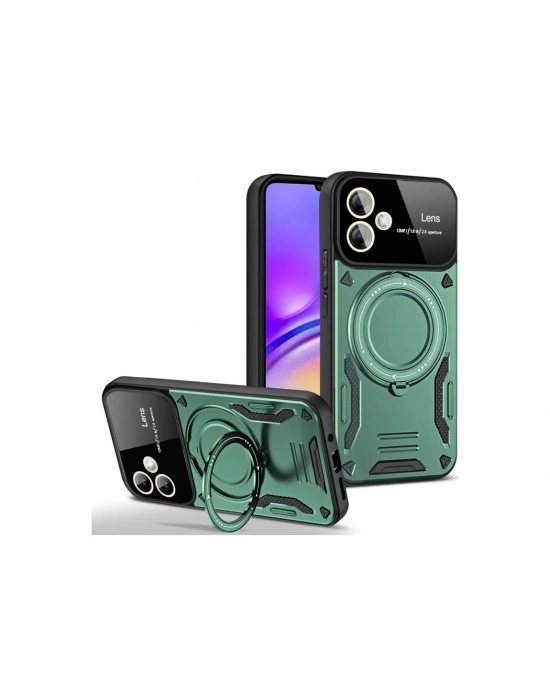Newface Samsung Galaxy A06 Kılıf Joy Lens Standlı Kapak - Koyu Yeşil