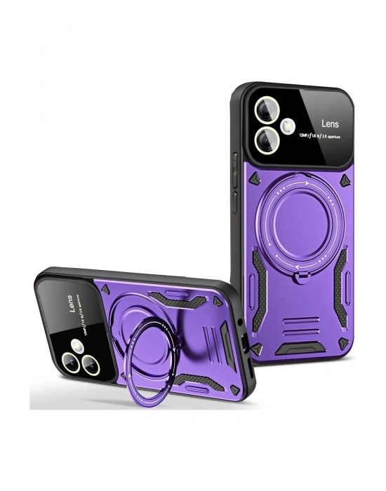 Newface Samsung Galaxy A06 Kılıf Joy Lens Standlı Kapak - Mor