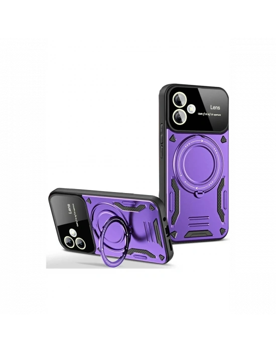 Newface Samsung Galaxy A06 Kılıf Joy Lens Standlı Kapak - Mor