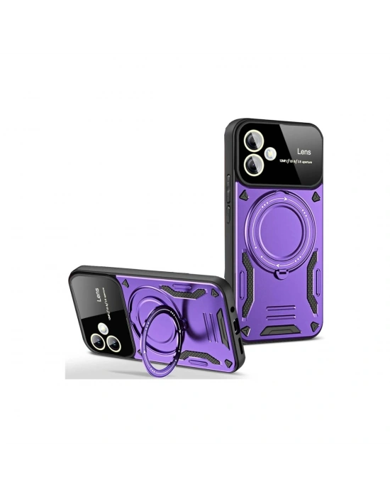 Newface Samsung Galaxy A06 Kılıf Joy Lens Standlı Kapak - Mor
