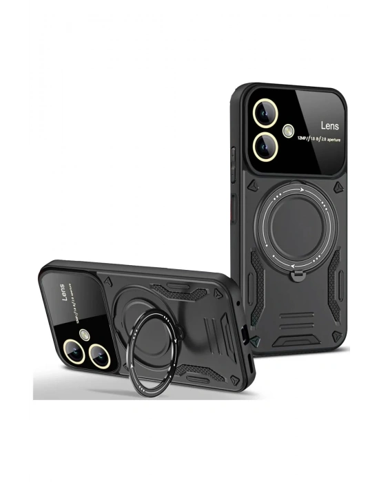 Newface Samsung Galaxy A06 Kılıf Joy Lens Standlı Kapak - Siyah