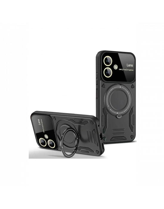 Newface Samsung Galaxy A06 Kılıf Joy Lens Standlı Kapak - Siyah