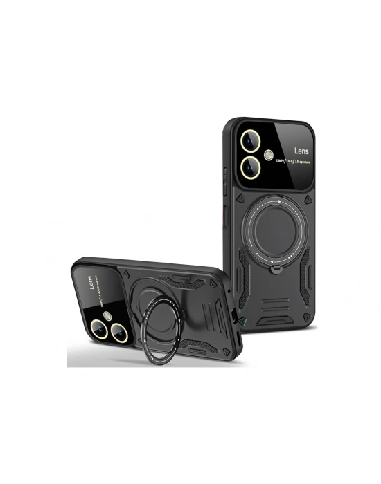 Newface Samsung Galaxy A06 Kılıf Joy Lens Standlı Kapak - Siyah