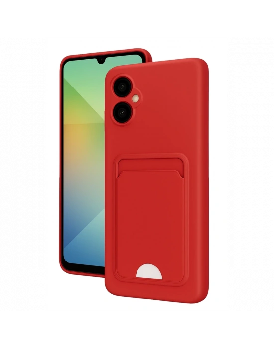 Newface Samsung Galaxy A06 Kılıf Kelvin Kartvizitli Silikon - Kırmızı