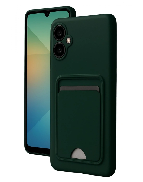 Newface Samsung Galaxy A06 Kılıf Kelvin Kartvizitli Silikon - Koyu Yeşil